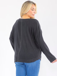 PLUS SIZE LONG SLEEVE V-NECK SOLID TOP