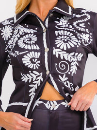 WOMEN'S LONG SLEEVE BUTTON UP TOP & ELASTIC WAIST BELL LEG PANTS MULTI PRINT 2PC. SET