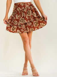 ENTRO WOMEN'S ZIPPER CLOSURE RUFFLE TIERED FLORAL MINI SKIRT