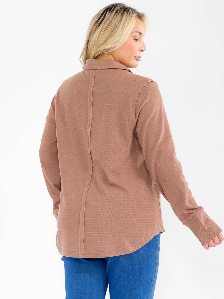 PLUS SIZE LONG SLEEVE V-NECK LOOSE FIT TUNIC TOP