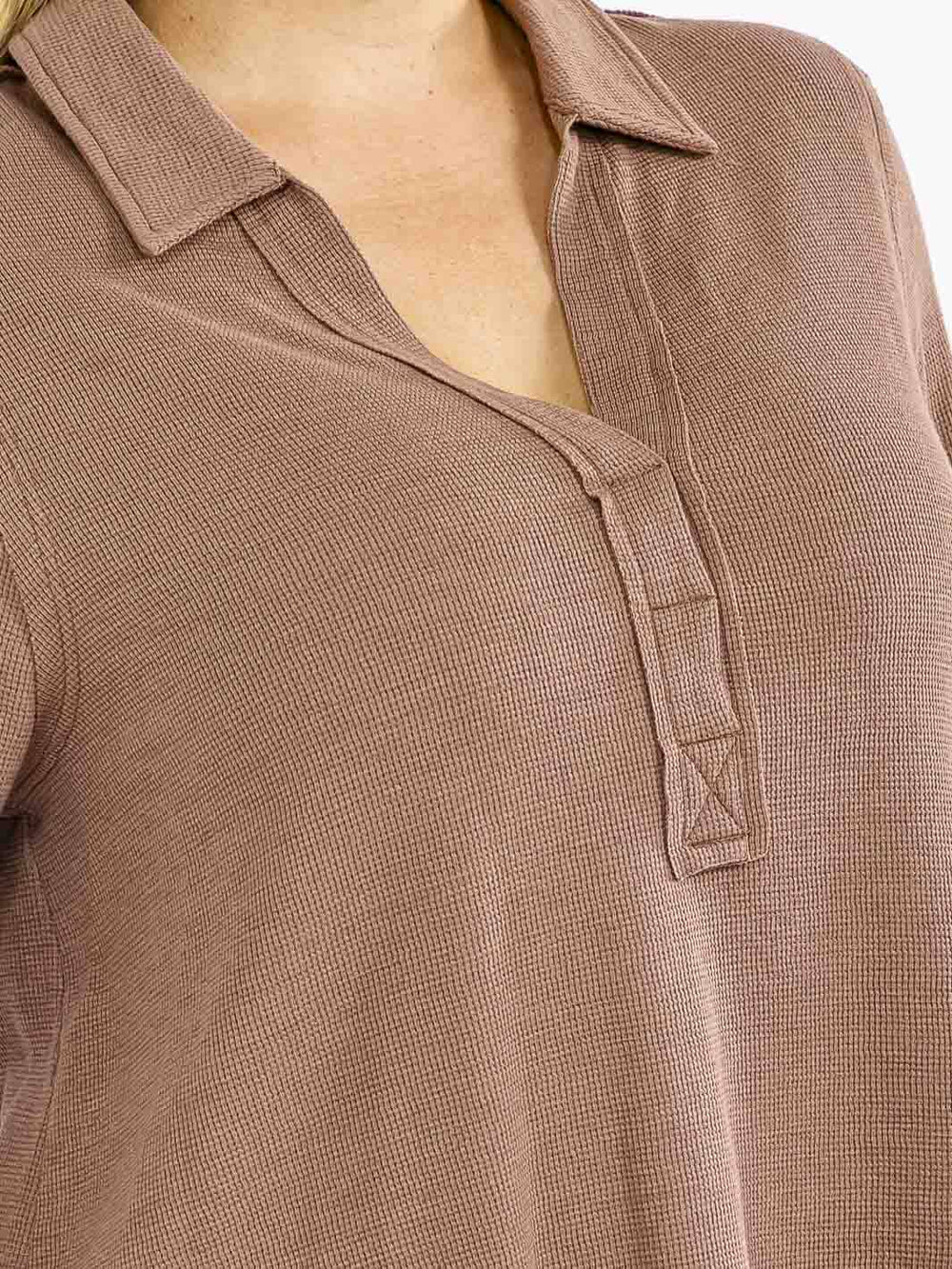 PLUS SIZE LONG SLEEVE V-NECK LOOSE FIT TUNIC TOP