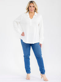 PLUS SIZE LONG SLEEVE V-NECK LOOSE FIT TUNIC TOP