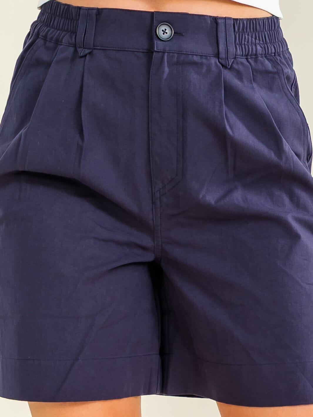 WOMEN'S ELASTIC WAIST BUTTON CLOSURE POCKETS MINI SHORTS (Copy)