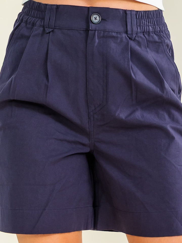 WOMEN'S ELASTIC WAIST BUTTON CLOSURE POCKETS MINI SHORTS (Copy)