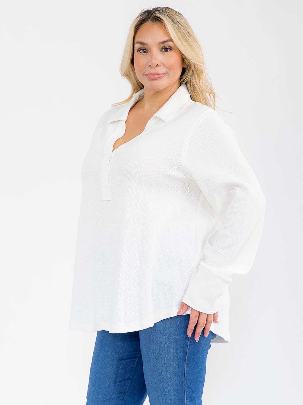 PLUS SIZE LONG SLEEVE V-NECK LOOSE FIT TUNIC TOP