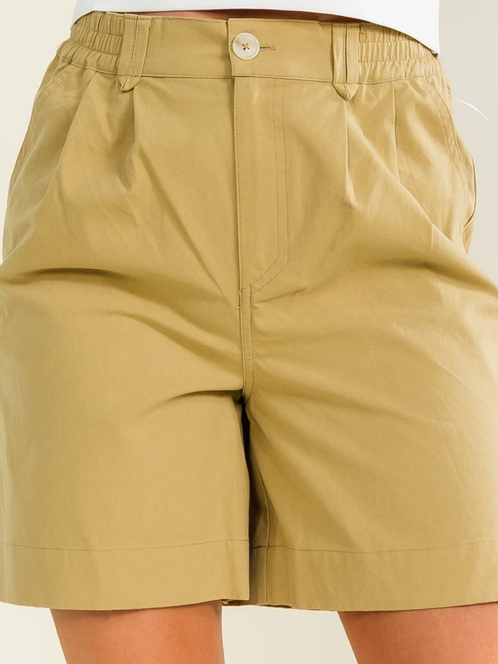 WOMEN'S ELASTIC WAIST BUTTON CLOSURE POCKETS MINI SHORTS (Copy)