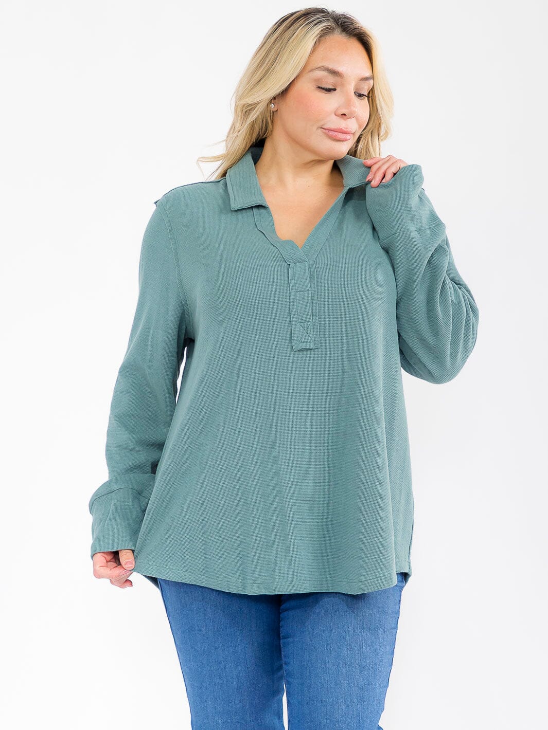 PLUS SIZE LONG SLEEVE V-NECK LOOSE FIT TUNIC TOP