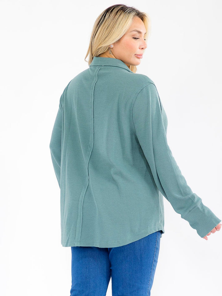 PLUS SIZE LONG SLEEVE V-NECK LOOSE FIT TUNIC TOP
