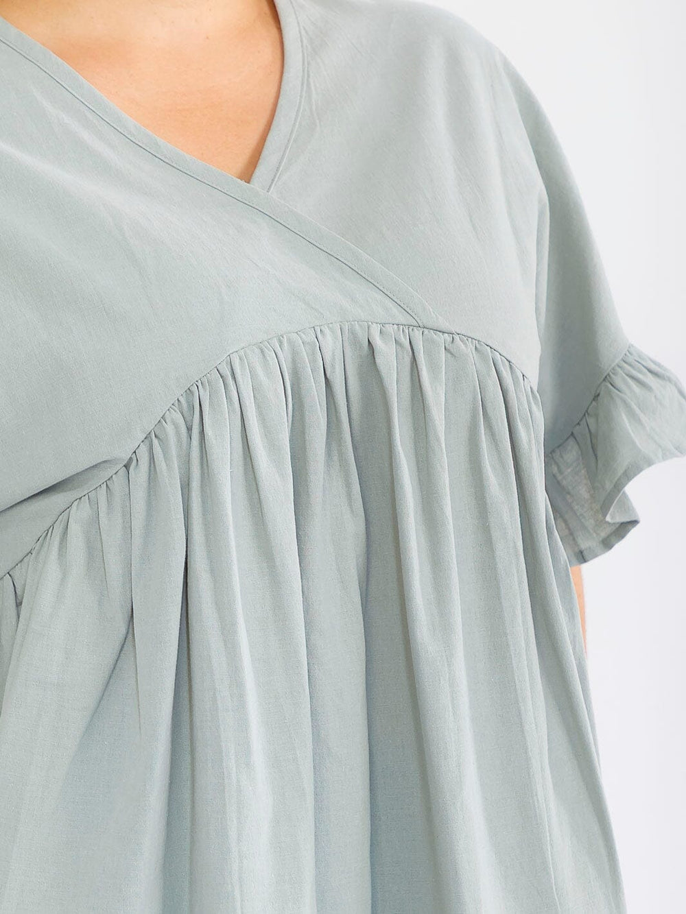 PLUS SIZE SHORT SLEEVE SURPLICE TUNIC LINEN BLOUSE
