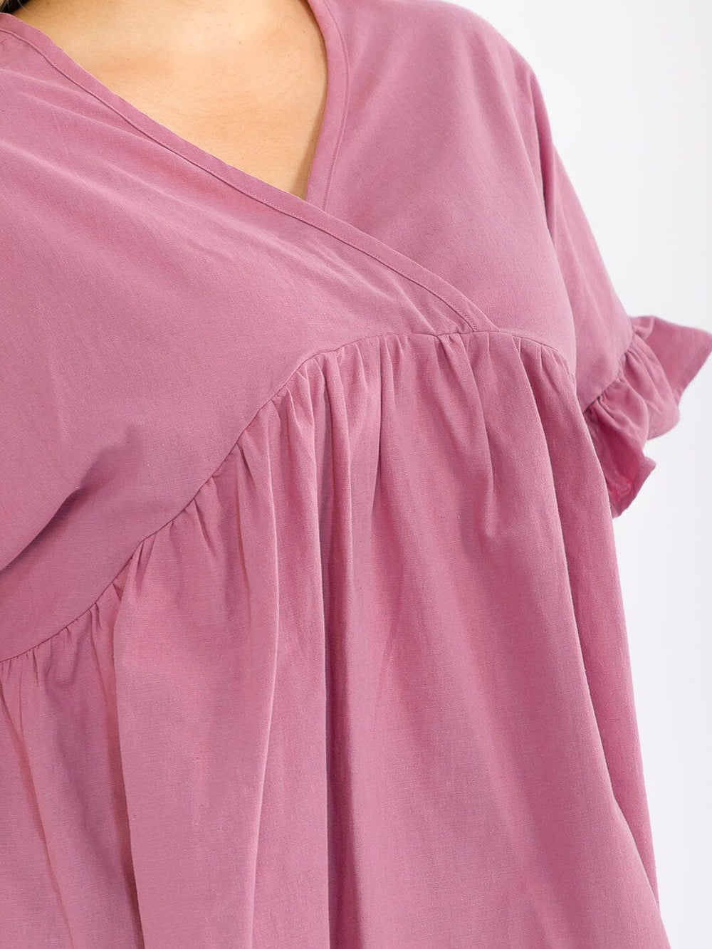 PLUS SIZE SHORT SLEEVE SURPLICE TUNIC LINEN BLOUSE