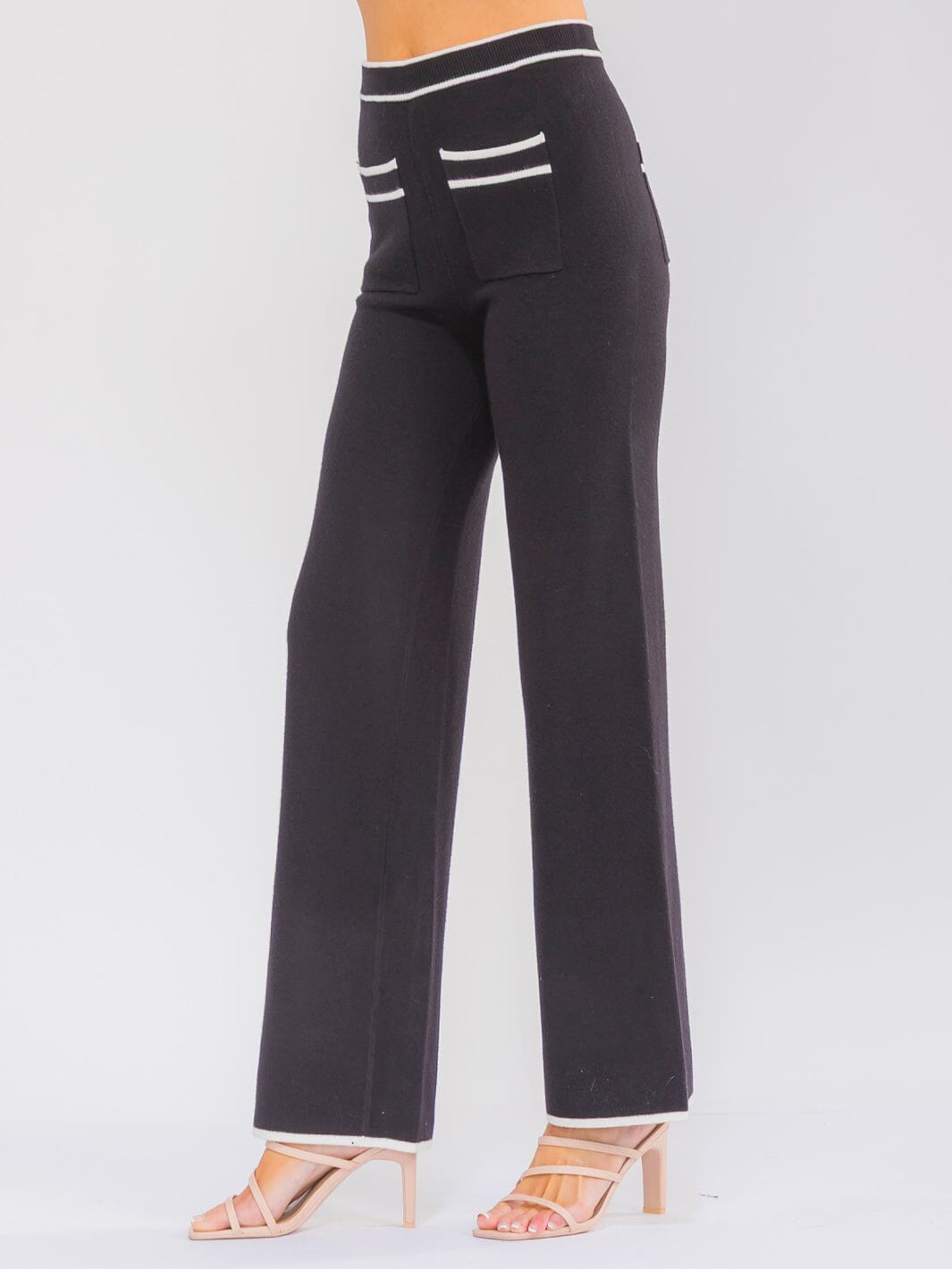WOMEN'S ELASTIC WAIST POCKETS COLORBLOCK WIDE LEG PANTS