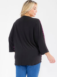 PLUS SIZE 3/4 SLEEVE V-NECK SEQUINS TUNIC BLOUSE