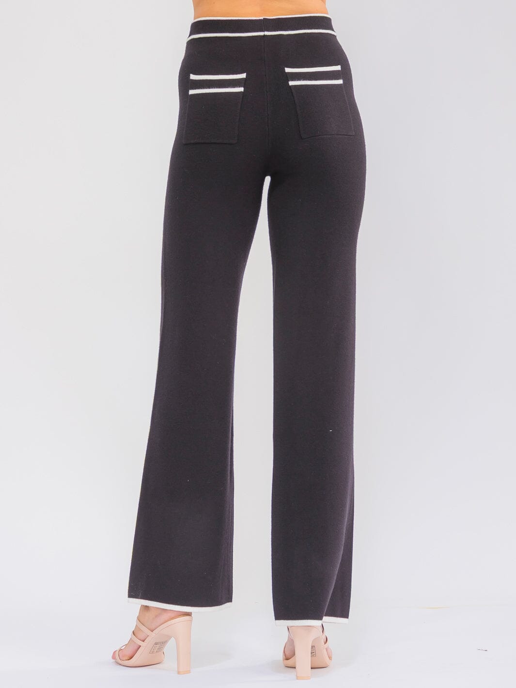 WOMEN'S ELASTIC WAIST POCKETS COLORBLOCK WIDE LEG PANTS