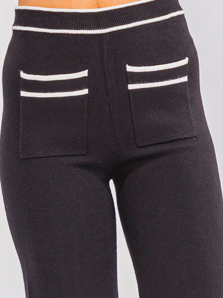 WOMEN'S ELASTIC WAIST POCKETS COLORBLOCK WIDE LEG PANTS