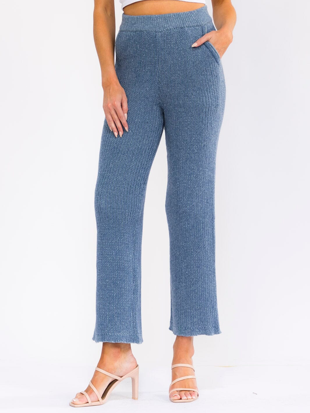 WOMEN'S ELASTIC WAIST FRONT POCKETS WIDE LEG PANTS