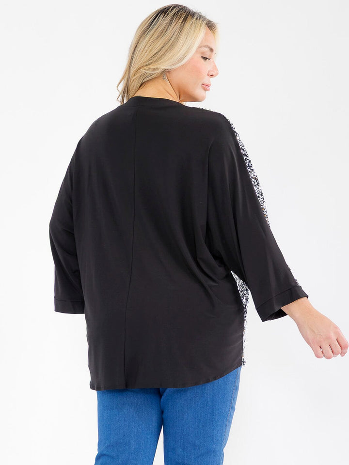 PLUS SIZE 3/4 SLEEVE V-NECK SEQUINS TUNIC BLOUSE
