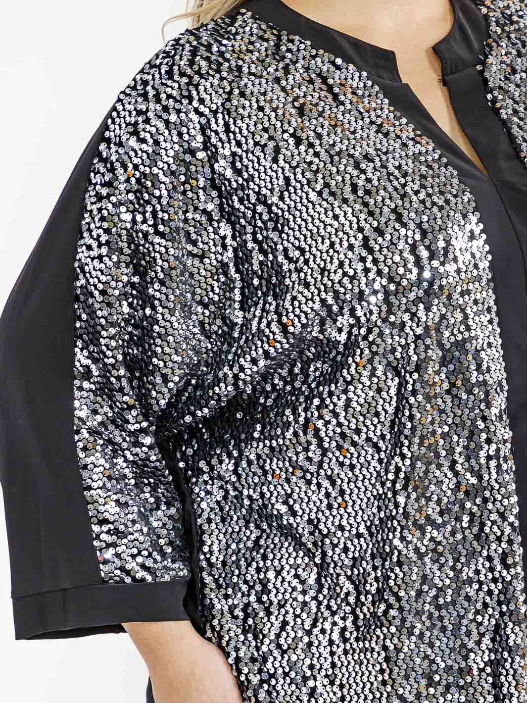 PLUS SIZE 3/4 SLEEVE V-NECK SEQUINS TUNIC BLOUSE