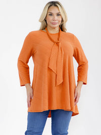 PLUS SIZE 3/4 SLEEVE W/SCARF DETAILED TUNIC BLOUSE