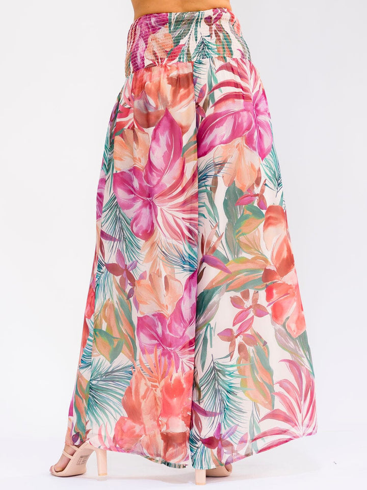 WOMEN'S ELASTIC WAIST FRONT POCKETS FLORAL WIDE LEG PALAZZO PANTS