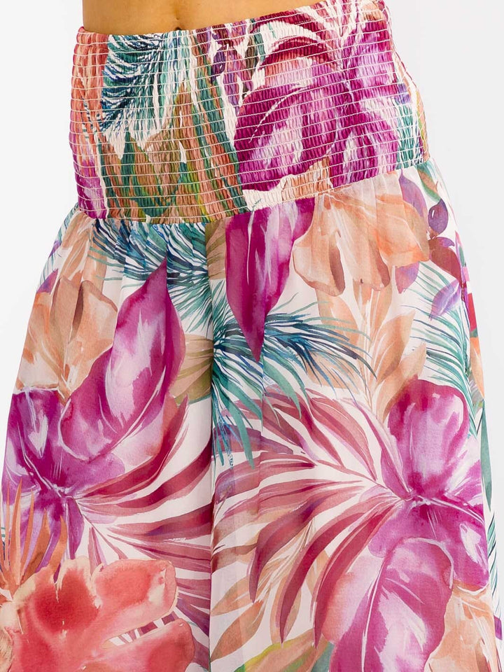 WOMEN'S ELASTIC WAIST FRONT POCKETS FLORAL WIDE LEG PALAZZO PANTS