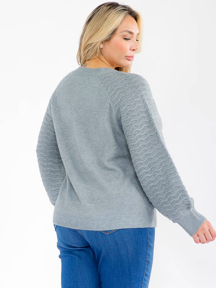 PLUS SIZE LONG DETAILED SLEEVE KNIT PULLOVER SWEATER