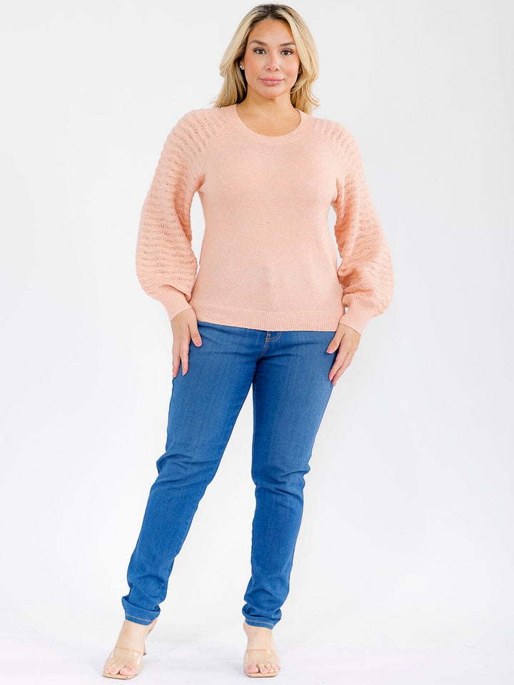 PLUS SIZE LONG DETAILED SLEEVE KNIT PULLOVER SWEATER
