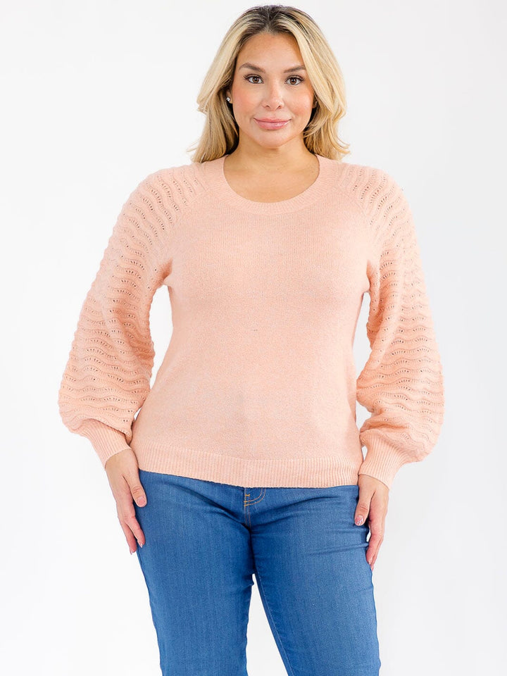 PLUS SIZE LONG DETAILED SLEEVE KNIT PULLOVER SWEATER