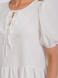 WOMEN'S SHORT PUFF SLEEVE LACE UP PEPLUM BLOUSE