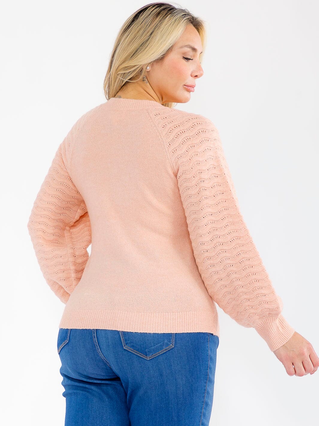 PLUS SIZE LONG DETAILED SLEEVE KNIT PULLOVER SWEATER