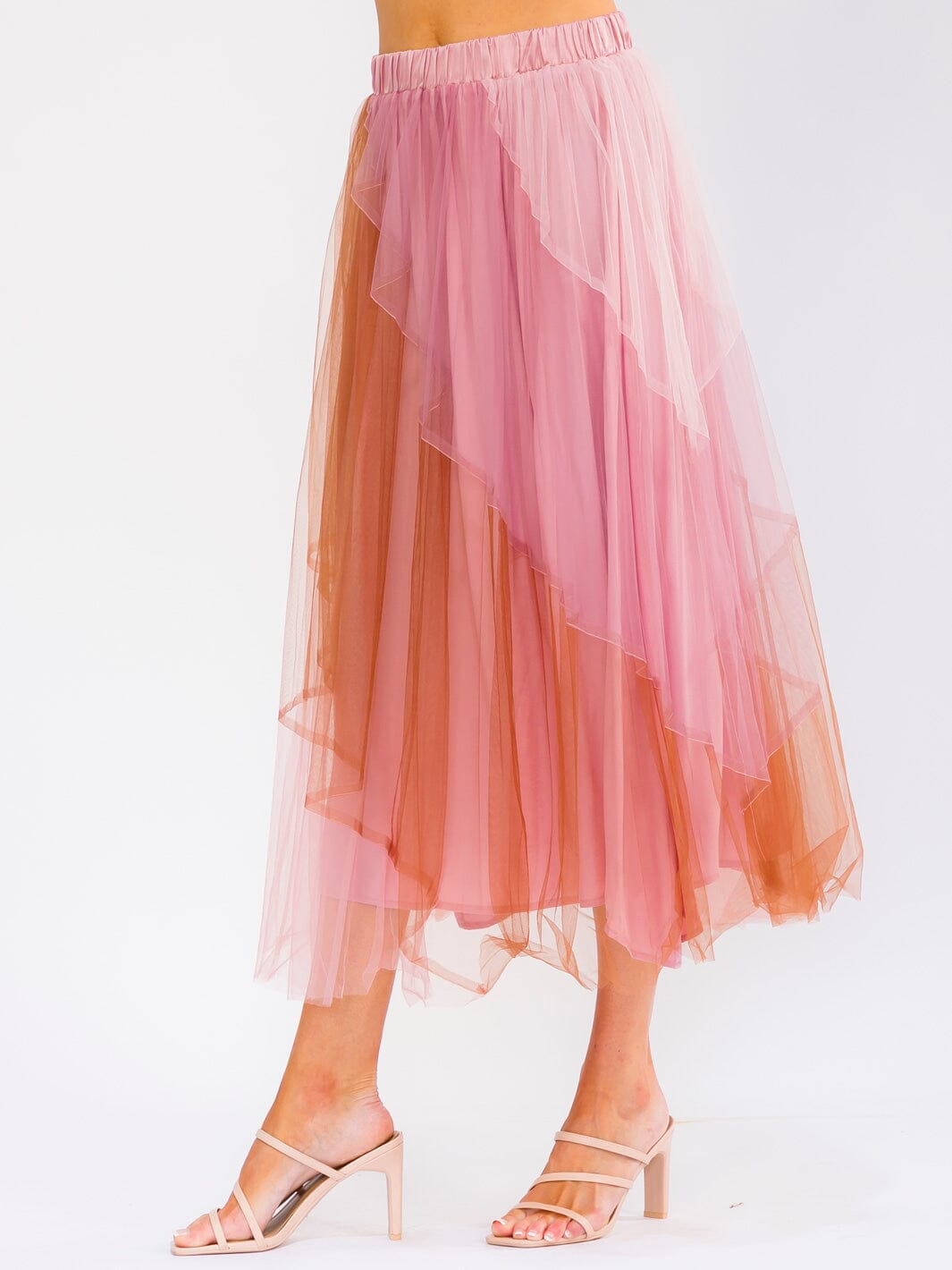 WOMEN'S ELASTIC WAIST TIERED COLORBLOCK MAXI SKIRT