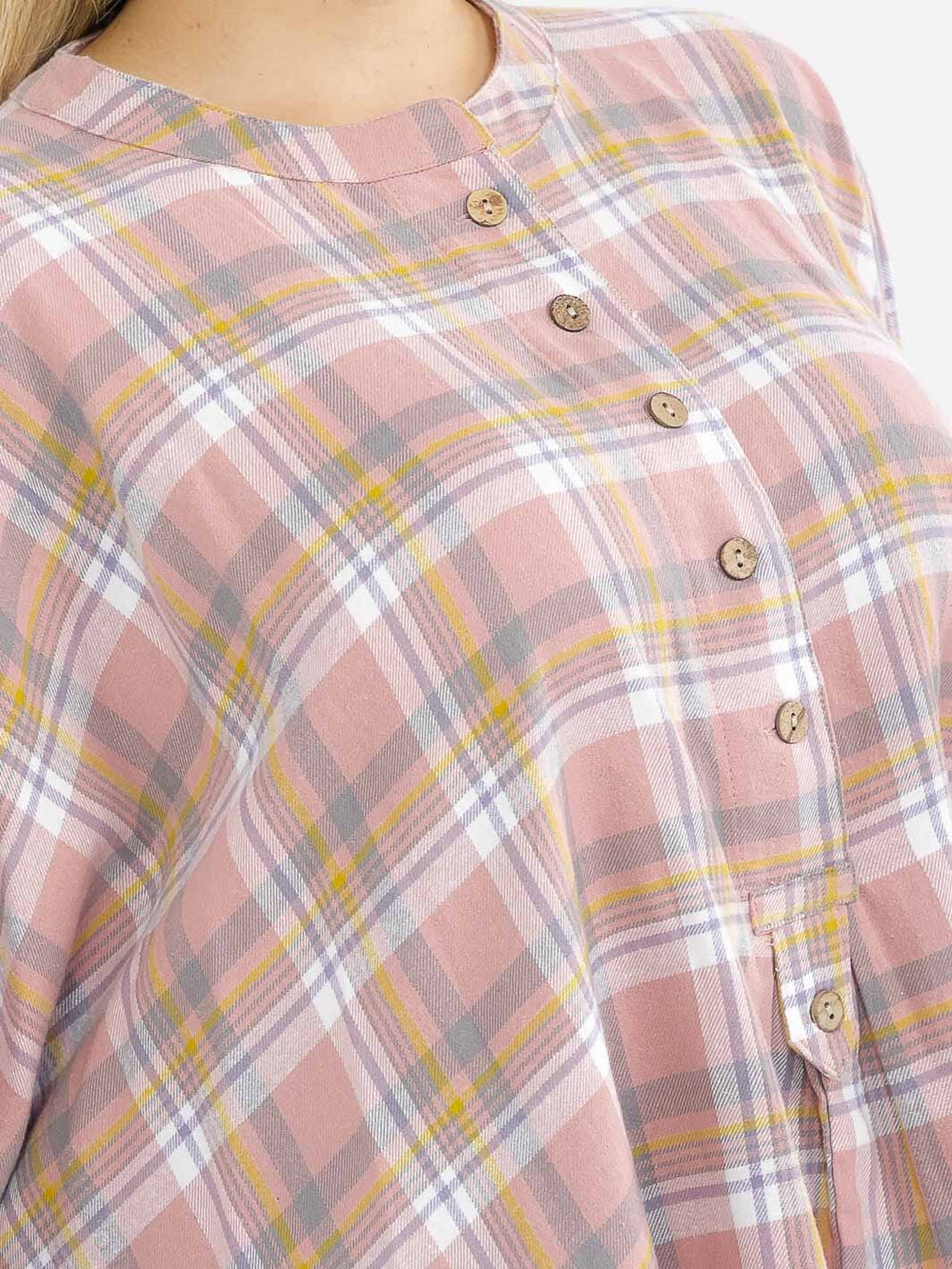PLUS SIZE LONG SLEEVE BUTTON UP LOOSE FIT PLAID TOP