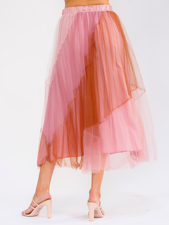 WOMEN'S ELASTIC WAIST TIERED COLORBLOCK MAXI SKIRT