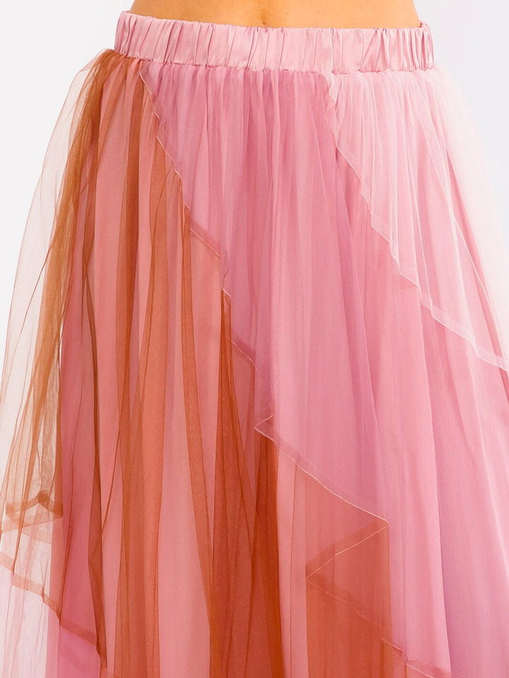WOMEN'S ELASTIC WAIST TIERED COLORBLOCK MAXI SKIRT
