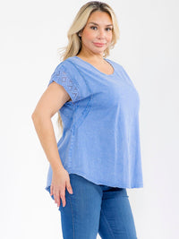 PLUS SIZE SHORT DETAILED SLEEVE TUNIC WASHED TOP