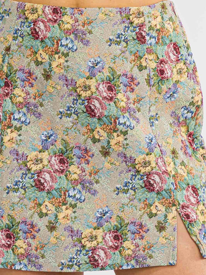 WOMEN'S ZIP UP FLORAL MINI SKIRT