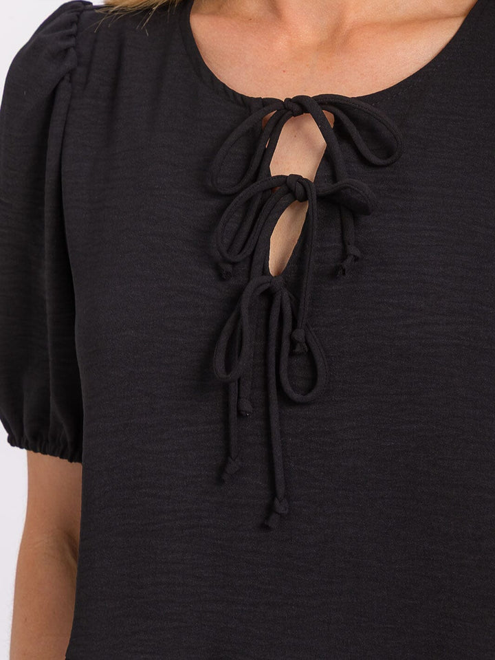 WOMEN'S SHORT PUFF SLEEVE LACE UP PEPLUM BLOUSE