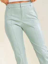 ENTRO WOMEN'S BUTTON CLOSURE BELL LEGS PU PLEATHER PANTS