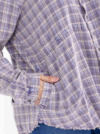 PLUS SIZE LONG SLEEVE BUTTON UP FRONT POCKETS PLAID TOP