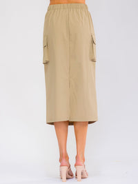WOMEN'S ELASTIC WAIST FRONT POCKETS MIDI SKIRT