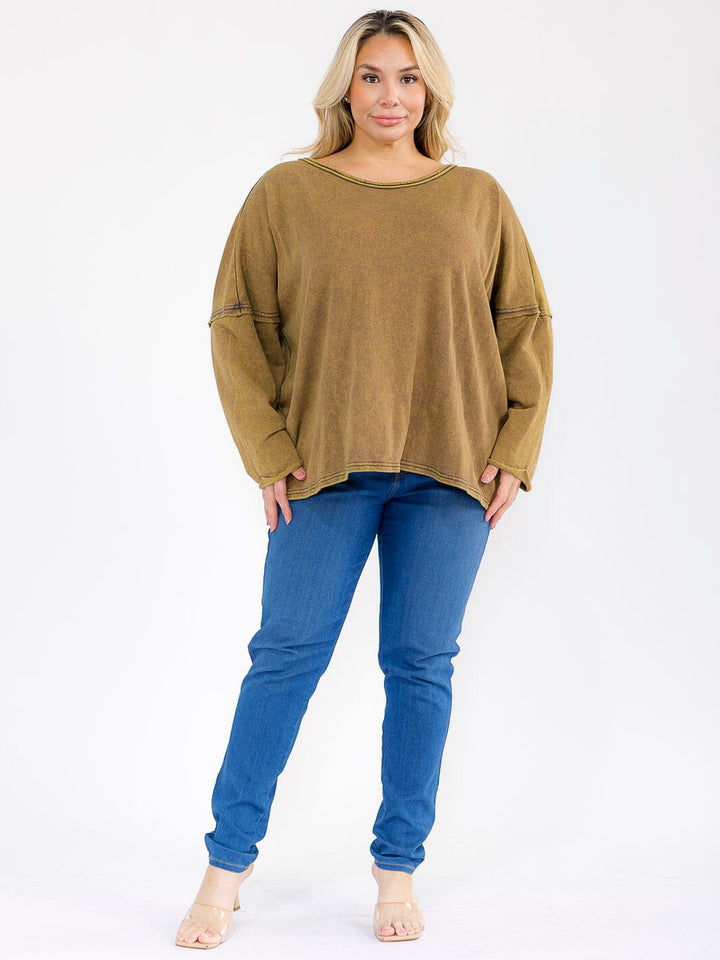 PLUS SIZE LONG SLEEVE OPEN BACK OVERSIZED TOP