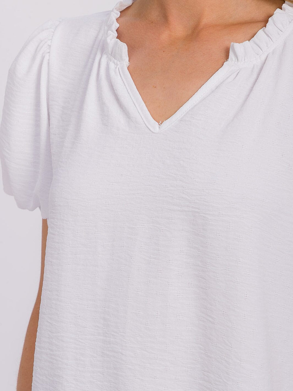 WOMEN'S SHORT PUFF SLEEVE V-NECK DETAILED BLOUSE