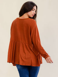 WOMEN'S LONG SLEEVE V-NECK BUTTON CLOSURE TUNIC TOP