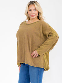PLUS SIZE LONG SLEEVE OPEN BACK OVERSIZED TOP
