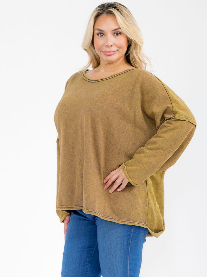 PLUS SIZE LONG SLEEVE OPEN BACK OVERSIZED TOP