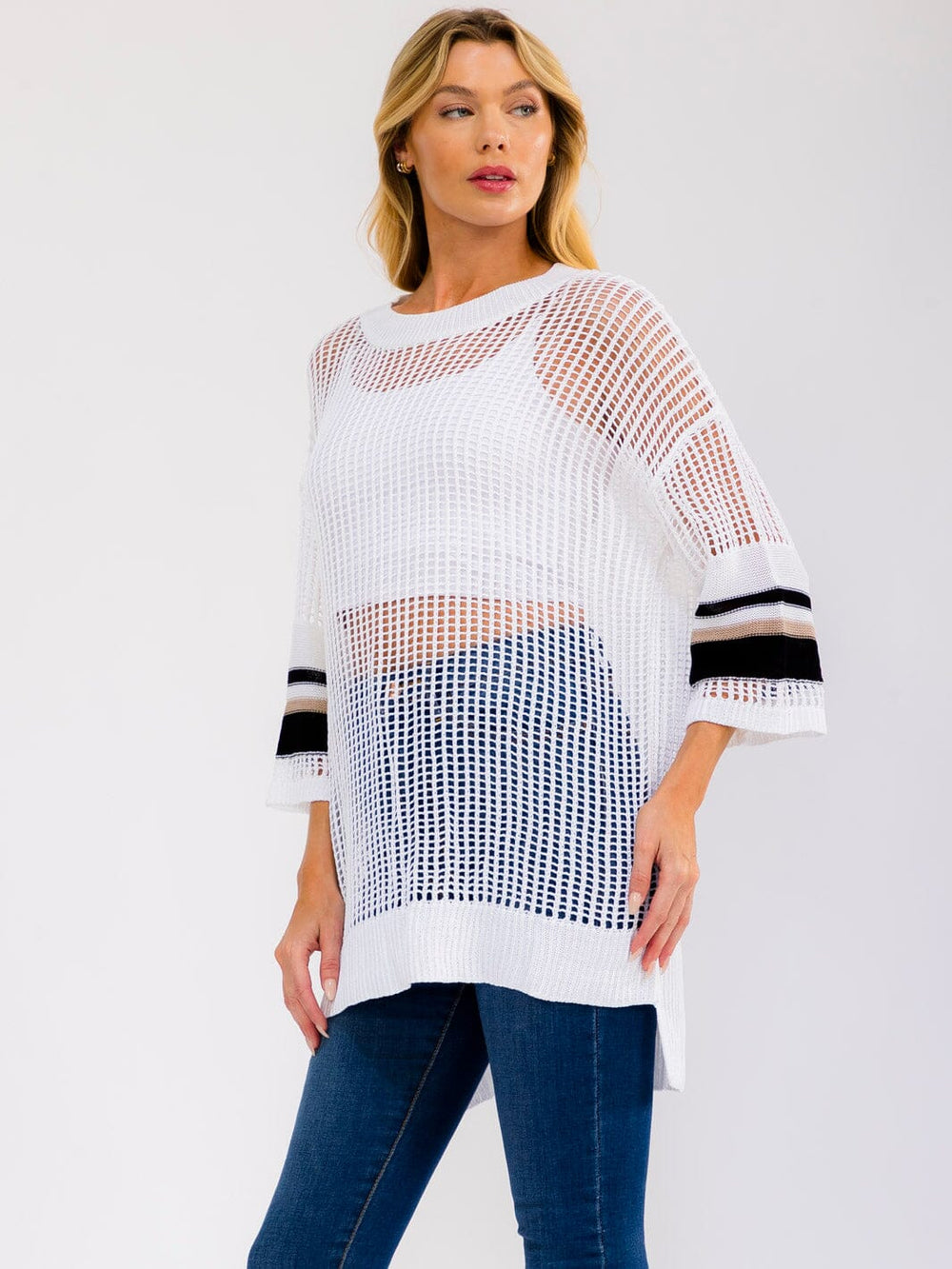 WOMEN'S SHORT SLEEVE KNIT PULLOVER COVER UP TOP