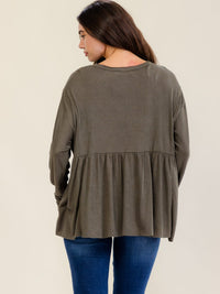 WOMEN'S LONG SLEEVE V-NECK BUTTON CLOSURE TUNIC TOP