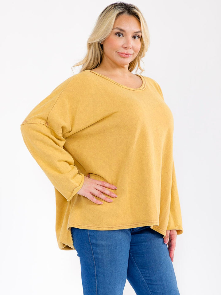 PLUS SIZE LONG SLEEVE OPEN BACK OVERSIZED TOP