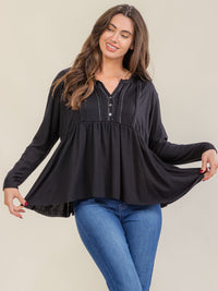 WOMEN'S LONG SLEEVE V-NECK BUTTON CLOSURE TUNIC TOP