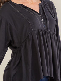 WOMEN'S LONG SLEEVE V-NECK BUTTON CLOSURE TUNIC TOP