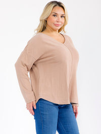 PLUS SIZE LONG SLEEVE V-NECK SOLID TOP